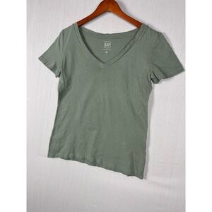 Gap Organic Cotton T-Shirt Womens XS Green V-Neck Short Sleeve Basic